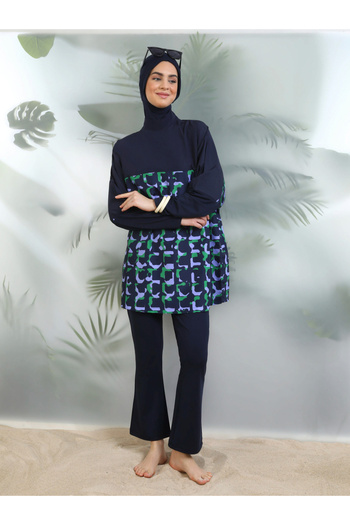 Mayo Bella By Styli Navy Blue Printed Burkini Set