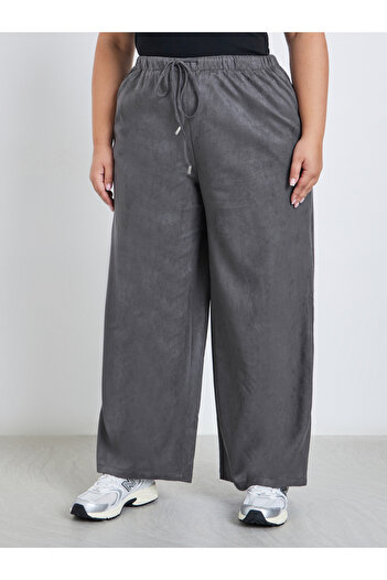 Styli Plus Suede Look Joggers with Drawstring