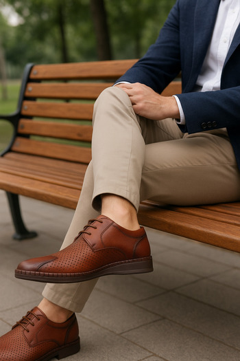 Growish Gr0372 Genuine Leather Lightweight Poly Sole Perforated Brown Casual Espadrille Shoes with Sewing Accessories.