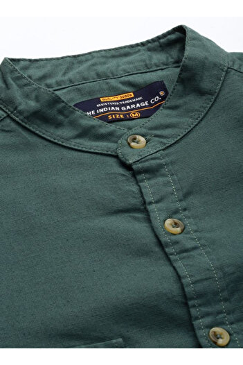 The Indian Garage Co By Styli Men Green Slim Fit Solid Casual Shirt