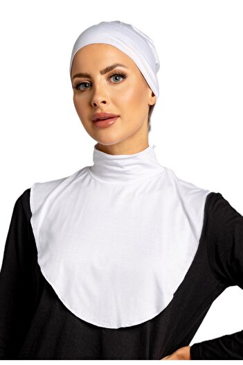 Perfectory Women's Fake Collar Hijab Extensions Neck Full Coverage, Jersey Material, Stretchy Fit- White
