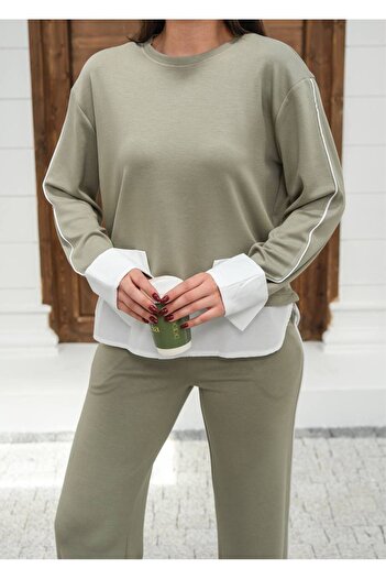 MY DEPO Women's Soft Cotton Fabric Shirt Garnished Bottom-Top Set