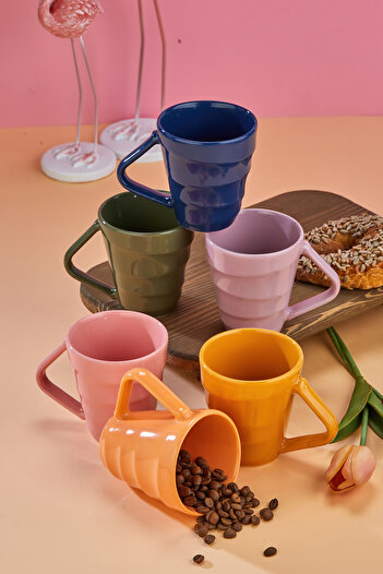 EMBazaar Kupsy 6-Piece Colorful Mug Set, Coffee, Tea, Nescafe, Double, Espresso, Turkish Coffee, Mug Set, Cup Set