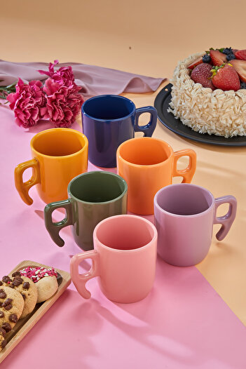 EMBazaar Kupana Classic 6-Piece Colorful Mug Set, Coffee, Tea, Espresso, Double, Turkish Coffee Mug Set, Cup Set