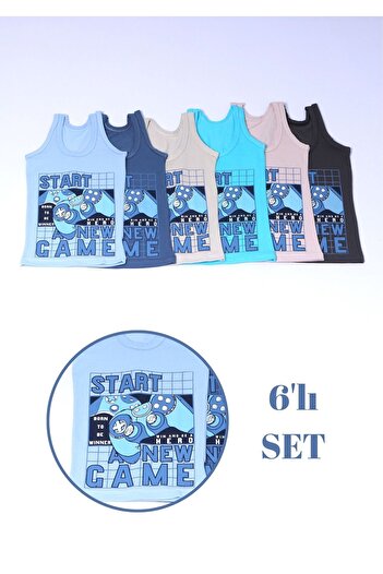 DK İÇ GİYİM Boys' Printed Thick Strap T-Shirt Set of 6