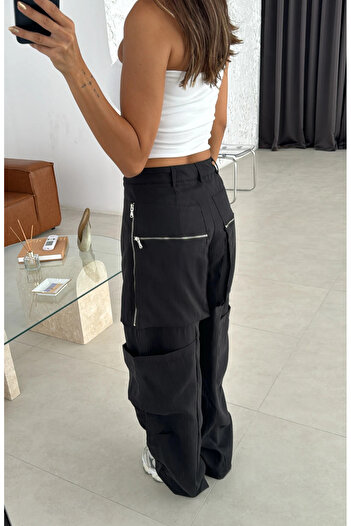 My Blog Black Zipper Detailed Cargo Pants - 1673