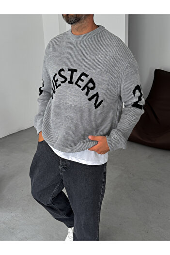 BYBASICMAN Gray Western Knitted Oversize Sweater Pm-019
