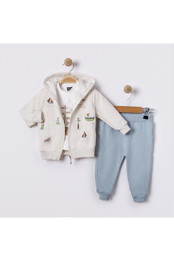 Uslukids Zippered Hooded Embroidered 3-Piece Boys' Tracksuit New Season