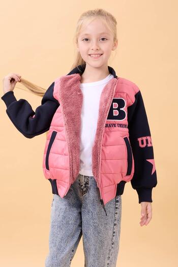 Perendi Girl's Plush Quilted College Jacket – Dried Rose