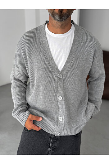BYBASICMAN Gray Buttoned Oversize Knitted Cardigan Pm-021