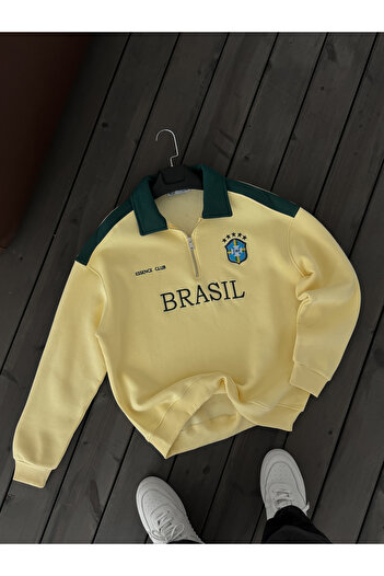 BYBASICMAN Sarı Brasil Nakışlı Oversize Sweatshirt ES-71-80