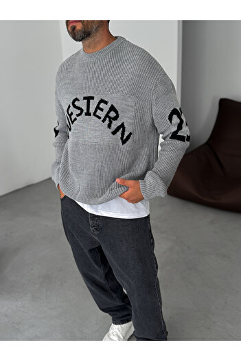 BYBASICMAN Gray Western Knitted Oversize Sweater Pm-019