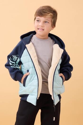 Perendi Boys' Plush-Lined Quilted Hooded College Jacket – Çağla