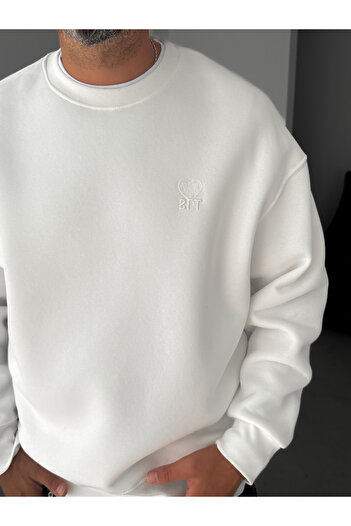 BYBASICMAN White Heart Embroidered Basic Oversize Sweatshirt Tw-7080