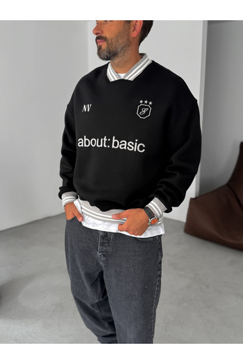 BYBASICMAN Black about Ribbed Oversize Sweatshirt Es-71-90