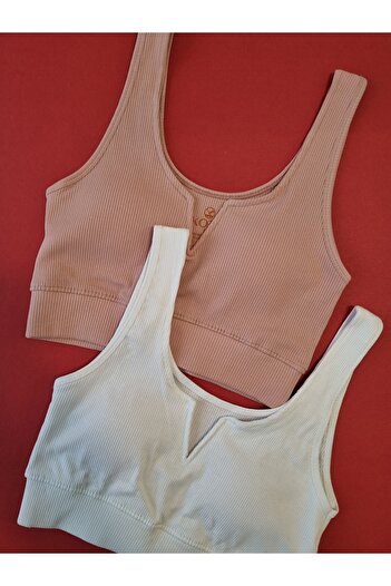 Demirsa Boutique Modelli, Fitilli 2 Adet Pudra ve Beyaz Renk Çıkarılıp Takılabilir Pedli Kaşkorse Kadın Büstiyer