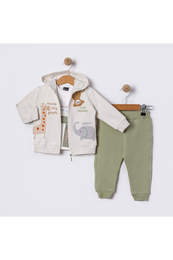 Uslukids Zippered Hooded Embroidered 3-Piece Boys' Tracksuit New Season