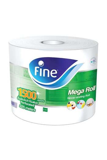 FINE Sterilized Kitchen Towel Mega Roll, 1500 Sheets White 325meter