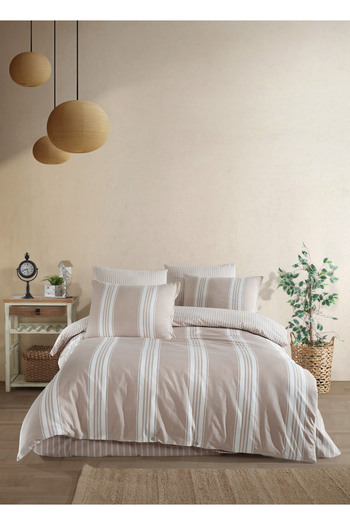 VENICA MASCUSE Natural Colors Yarn Dyed Natural Single Duvet Cover Set (with Elastic Sheet)