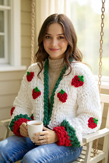 Zuviel Deco Handmade Handmade Strawberry Puffy Cardigan
