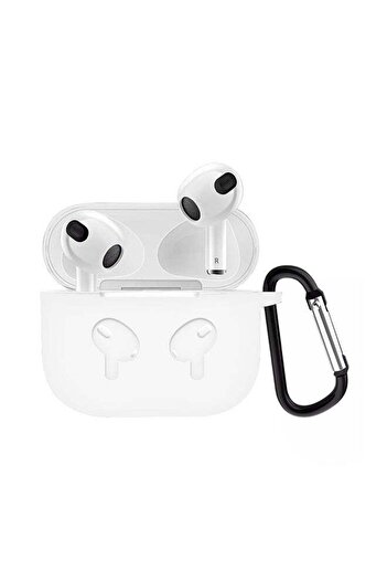 Margoun غطاء سيليكون مقاوم للصدمات مع سلسلة مفاتيح لسماعات Apple AirPods 3 (الجيل الثالث) باللون الأبيض
