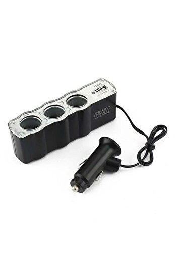 OUTAD Universal 3 Way Car Charger With Cigarette Lighter Black