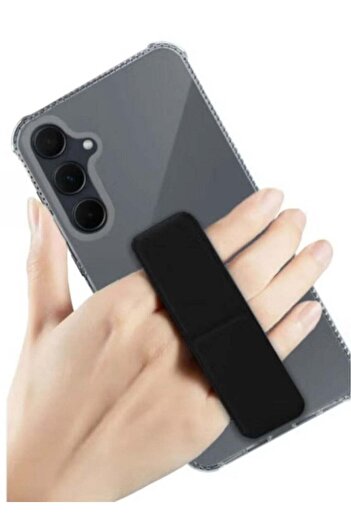 Generic Protective cover with finger grip stand for Samsung S23+ transparent with a black stand