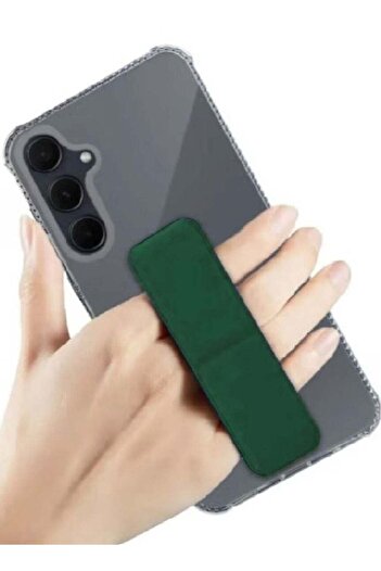 Generic Protective cover with finger grip stand for Samsung S23+ transparent with dark green (olive) kicksta