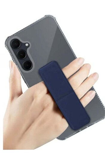 Generic Protective cover with finger grip stand for Samsung S23 FE transparent with stand dark blue (navy bl