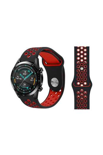 Perfii Stylish Silicone Replacement Band For Huawei Watch GT/GT2 46mm Black/Red