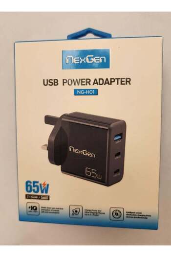 Generic 65 watt wall charger with three outlets that supports fast charging