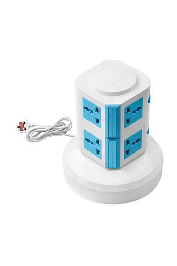Generic 2-Layer Multi Pin Vertical Power Extension Socket Blue/White