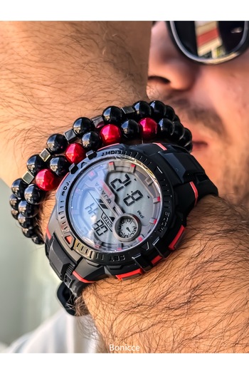 Jaga Sports Men's Wristwatch, Red Silikon Cord Suitable for Pool and Sea Use, with Stopwatch