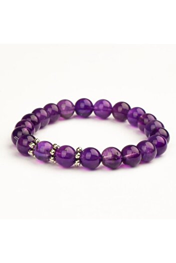 Mitr Ametist Natural Stone Bracelet (8 mm) – with Silver Apparatus