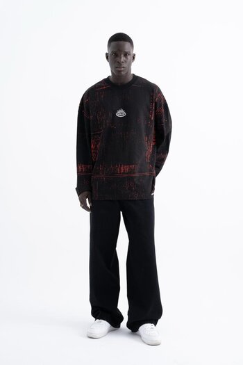 Machinist Men's Oversize Printed Black Sweatshirt