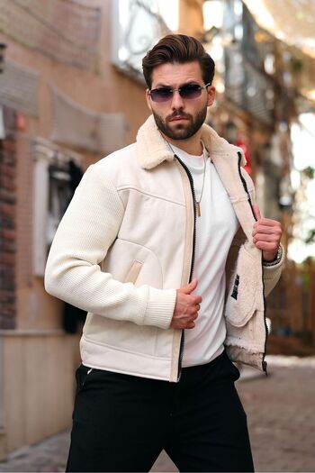 Cousens Men's Coat with Suede Lamination and Ribbed Sleeves, Completely Fur Lined Inside