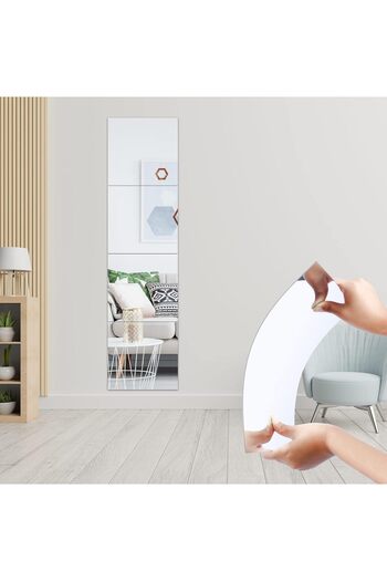 Slasa Full-Length Wall Mirror Stickers, 12 x 12 Inch, Adhesive Flexible Acrylic Squares for Wall Decoratio