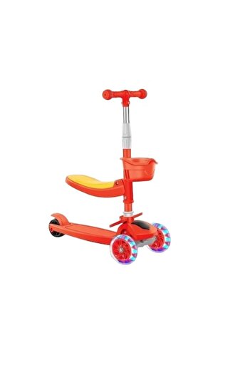 Mixbo Foldable Scooter 4 in 1 Mixbo, 3 Wheels, Seat, Basket, and Lights, Adjustable, Age 3+, Red