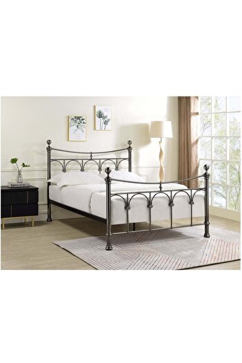 Crestj Classic Metal Bed with Arched Design in Silver - 190cm x 90cm