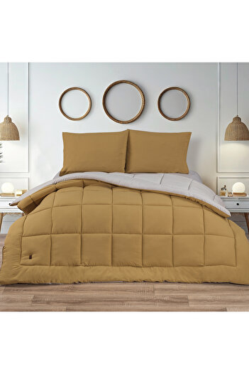 Schafer Home Softy Comfort Quilt Set 4 Pieces-Grey/Mustard
