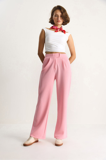 Bianco Lucci Women's Comfortable Palazzo Trousers with Velcro Waist 3826 60261150
