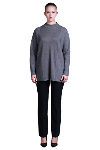 Sempre Pulover minimalist oversize cu mânecă lungă pentru femei - Lungime midi - Croială confortabilă