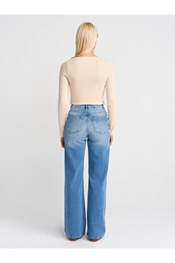 Dilvin 72047 Pantaloni din denim cu picioare largi din Lycra-albastru