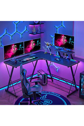 VariFurnx 128cm L-Shaped Office Monitor Stand Office Table Gaming Computer Writing Workstation Corner Desk