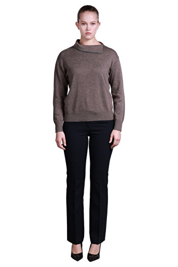 Sempre Asymmetrical Collar Oversize Women's Sweater - Long Sleeve Minimalist