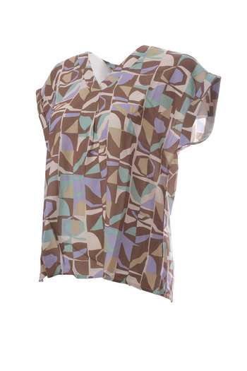 CNL Collection Canel V-Neck Short Sleeve Oversize Minimalist Women's Blouse - Geometric Pattern