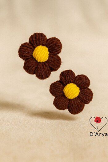 Darya Dd509 Hand Knitted Baby Brown Yellow Floral Hair Clip (Set of 2) for Girls