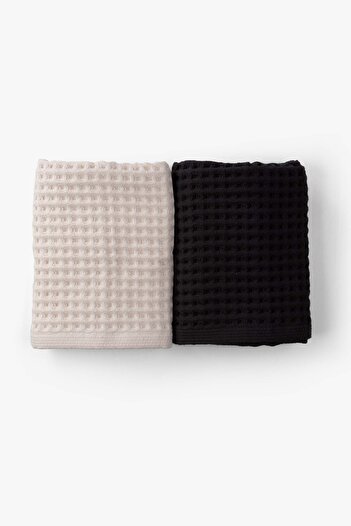 Goldstar Home Aqua Line Waffle Face Towel Set Anthracite-Cream 50X90