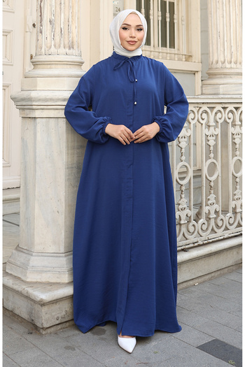 sefamerve Elastic sleeve zippered abaya 0140-09 dark navy blue