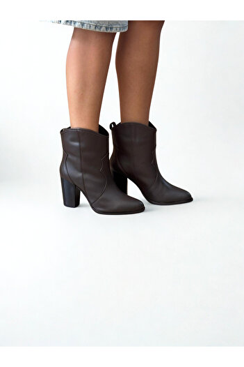 NE&VE SHOES Γυναικείες μπότες Western με χοντρό τακούνι σε καφέ δέρμα